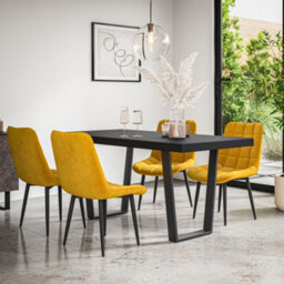 More4Homes Aria Dining Table And Chairs -  Black Table Top W Black Legs + Nova Velvet Dining Chair Set Of 6 (Mustard) - thumbnail 1