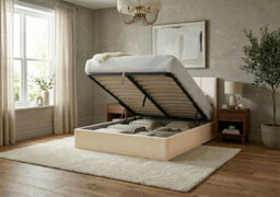 Adore Designs Stafford Plush Velvet Ottoman Sleigh Bed - 4Ft Small Double - Cream - thumbnail 2