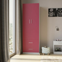 Urbn-Living Urbnliving 180Cm Height Pink Wooden 2 Door With 2 Drawer Compact Wardrobe Storage - thumbnail 3