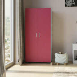 Urbn-Living Urbnliving 180Cm Height Pink Wooden 2 Door With 2 Drawer Compact Wardrobe Storage - thumbnail 4