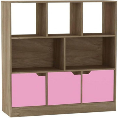 Urbn-Living Urbnliving Asymmetrical 8 Cube Oak Bookcase Freestanding Storage Unit With 3 Plain Doors - Pink - image 1