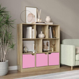 Urbn-Living Urbnliving Asymmetrical 8 Cube Oak Bookcase Freestanding Storage Unit With 3 Plain Doors - Pink - thumbnail 2