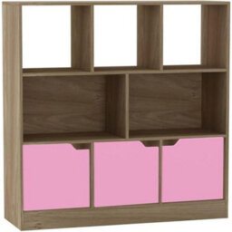 Urbn-Living Urbnliving Asymmetrical 8 Cube Oak Bookcase Freestanding Storage Unit With 3 Plain Doors - Pink