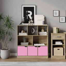 Urbn-Living Urbnliving Asymmetrical 8 Cube Oak Bookcase Freestanding Storage Unit With 3 Plain Doors - Pink - thumbnail 4