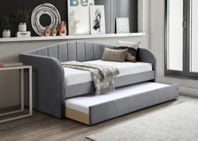 Save On Goods UK Grey Day Bed,sofabed,guest Trundle Fabric Upholstered Velour, Bed Frame - image 1