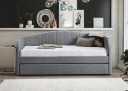 Save On Goods UK Grey Day Bed,sofabed,guest Trundle Fabric Upholstered Velour, Bed Frame - thumbnail 2