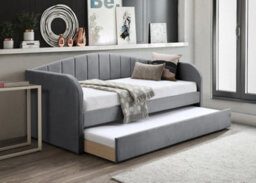 Save On Goods UK Grey Day Bed,sofabed,guest Trundle Fabric Upholstered Velour, Bed Frame
