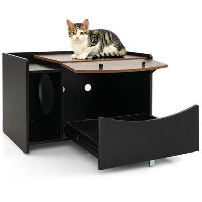 Costway Large Cat Litter Box Enclosure Furniture Kitty Hidden Washroom Pull-Out Drawer - image 1