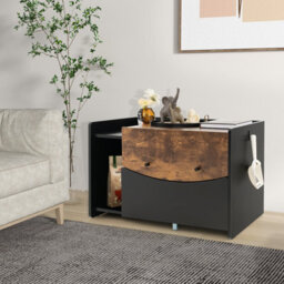 Costway Large Cat Litter Box Enclosure Furniture Kitty Hidden Washroom Pull-Out Drawer - thumbnail 4