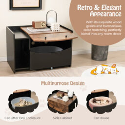 Costway Large Cat Litter Box Enclosure Furniture Kitty Hidden Washroom Pull-Out Drawer - thumbnail 7