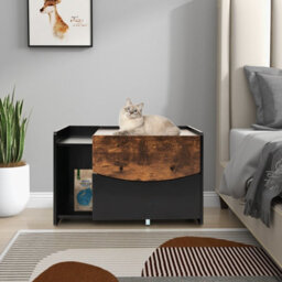 Costway Large Cat Litter Box Enclosure Furniture Kitty Hidden Washroom Pull-Out Drawer - thumbnail 5