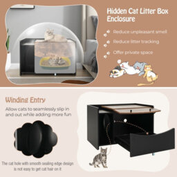 Costway Large Cat Litter Box Enclosure Furniture Kitty Hidden Washroom Pull-Out Drawer - thumbnail 6