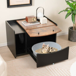 Costway Large Cat Litter Box Enclosure Furniture Kitty Hidden Washroom Pull-Out Drawer - thumbnail 3