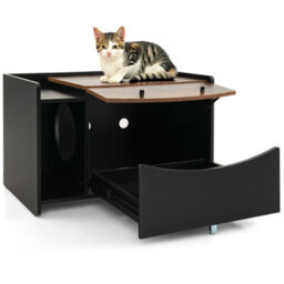 Costway Large Cat Litter Box Enclosure Furniture Kitty Hidden Washroom Pull-Out Drawer - thumbnail 1