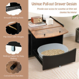 Costway Large Cat Litter Box Enclosure Furniture Kitty Hidden Washroom Pull-Out Drawer - thumbnail 9