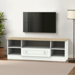 Ready Assembled White Oak Effect Tv Furniture Stand With 2 Shelves, (H)49.5Cm X (W)146.5Cm X (D)40Cm