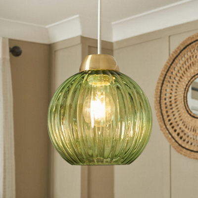 Litecraft Clara Green Ribbed Glass Easy Fit Lamp Shade - image 1