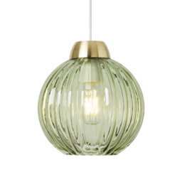 Litecraft Clara Green Ribbed Glass Easy Fit Lamp Shade - thumbnail 2