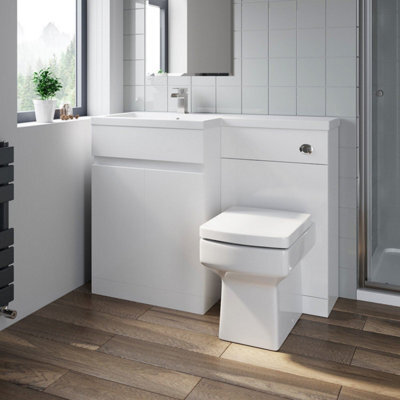 Affine Bathroom Vanity Unit Basin Sink 1100mm Toilet Combined Furniture Left Hand White - image 1