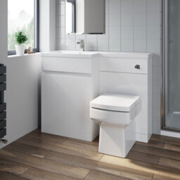 Affine Bathroom Vanity Unit Basin Sink 1100mm Toilet Combined Furniture Left Hand White - thumbnail 1