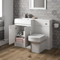 Affine Bathroom Vanity Unit Basin Sink 1100mm Toilet Combined Furniture Left Hand White - thumbnail 3