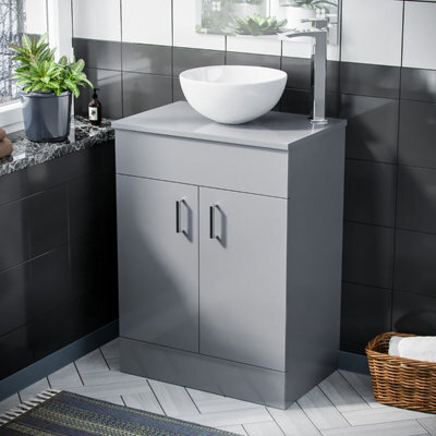 Nes Home Onken 500mm Grey Vanity Cabinet And Round Bowl Counter Top Basin Sink Unit - image 1