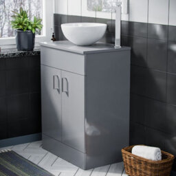 Nes Home Onken 500mm Grey Vanity Cabinet And Round Bowl Counter Top Basin Sink Unit - thumbnail 5