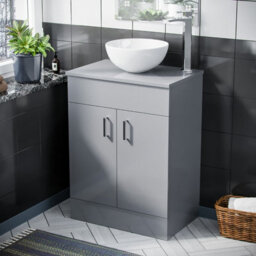 Nes Home Onken 500mm Grey Vanity Cabinet And Round Bowl Counter Top Basin Sink Unit - thumbnail 1
