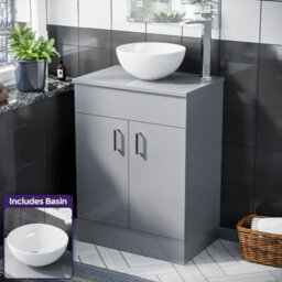 Nes Home Onken 500mm Grey Vanity Cabinet And Round Bowl Counter Top Basin Sink Unit - thumbnail 2