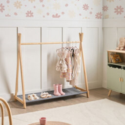 Wyld And Coco Kids Pine Wood Teepee Clothing Rack With Fabric Shoe Shelf, Light Brown, W108 X D43 X H103Cm - thumbnail 2