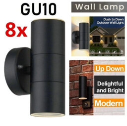 ATEK 8 Pack Black Outdoor Up And Down Wall Lights Ip44 Waterproof Black Stainless Steel Exterior Wall Sconce Gu10 Mains Powered Light