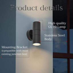 ATEK 8 Pack Black Outdoor Up And Down Wall Lights Ip44 Waterproof Black Stainless Steel Exterior Wall Sconce Gu10 Mains Powered Light - thumbnail 5