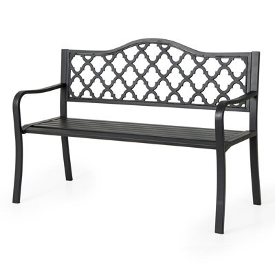 Gainoom 128Cm Outdoor Patio Bench Black Slatted Metal Garden Bench For 2-3 People - image 1