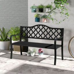 Gainoom 128Cm Outdoor Patio Bench Black Slatted Metal Garden Bench For 2-3 People - thumbnail 4