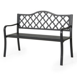Gainoom 128Cm Outdoor Patio Bench Black Slatted Metal Garden Bench For 2-3 People - thumbnail 1
