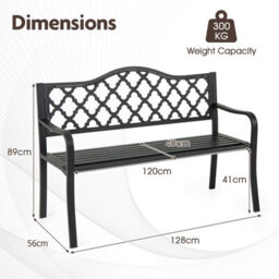 Gainoom 128Cm Outdoor Patio Bench Black Slatted Metal Garden Bench For 2-3 People - thumbnail 2