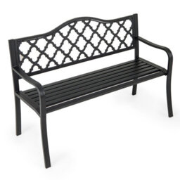 Gainoom 128Cm Outdoor Patio Bench Black Slatted Metal Garden Bench For 2-3 People - thumbnail 9