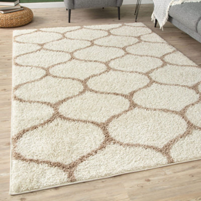The Rugs Moroccan Shaggy Rugs And Runners Soft Fluffy Trellis Design High Pile Ivory And Beige Living Room Kitchen Hallway 630 - image 1