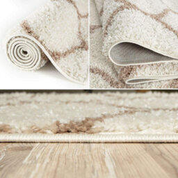 The Rugs Moroccan Shaggy Rugs And Runners Soft Fluffy Trellis Design High Pile Ivory And Beige  Living Room Kitchen Hallway 630 - thumbnail 3