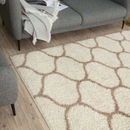 The Rugs Moroccan Shaggy Rugs And Runners Soft Fluffy Trellis Design High Pile Ivory And Beige  Living Room Kitchen Hallway 630 - thumbnail 7