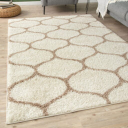 The Rugs Moroccan Shaggy Rugs And Runners Soft Fluffy Trellis Design High Pile Ivory And Beige  Living Room Kitchen Hallway 630