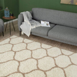 The Rugs Moroccan Shaggy Rugs And Runners Soft Fluffy Trellis Design High Pile Ivory And Beige  Living Room Kitchen Hallway 630 - thumbnail 4