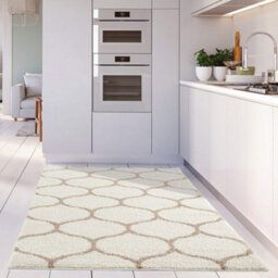 The Rugs Moroccan Shaggy Rugs And Runners Soft Fluffy Trellis Design High Pile Ivory And Beige  Living Room Kitchen Hallway 630 - thumbnail 6