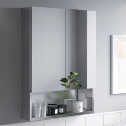 Affine Bathroom Double Door Mirror Stainless Steel Shelf Modern Cabinet 800 X 600mm - thumbnail 1
