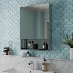 Affine Bathroom Double Door Mirror Stainless Steel Shelf Modern Cabinet 800 X 600mm - thumbnail 2