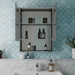 Affine Bathroom Double Door Mirror Stainless Steel Shelf Modern Cabinet 800 X 600mm - thumbnail 3