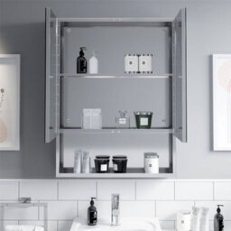 Affine Bathroom Double Door Mirror Stainless Steel Shelf Modern Cabinet 800 X 600mm - thumbnail 5