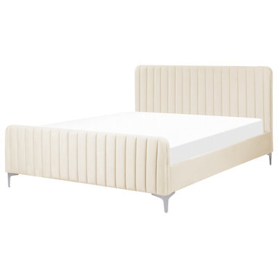 Beliani Bed Velvet Lunan 160 X 200 Cm (Eu King Size) Light Beige - image 1
