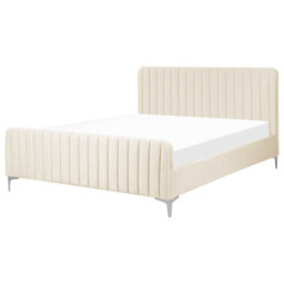 Beliani Bed Velvet Lunan 160 X 200 Cm (Eu King Size) Light Beige - thumbnail 1