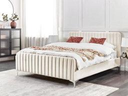 Beliani Bed Velvet Lunan 160 X 200 Cm (Eu King Size) Light Beige - thumbnail 2